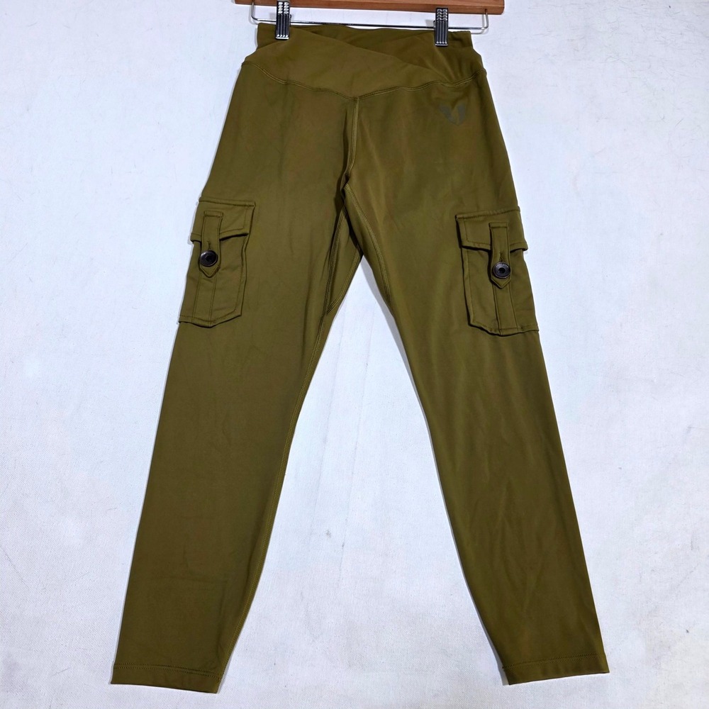 Firm Abs Cargo Leggings Womens XS Olive Green Cross Waist Scrunch Butt Tactical